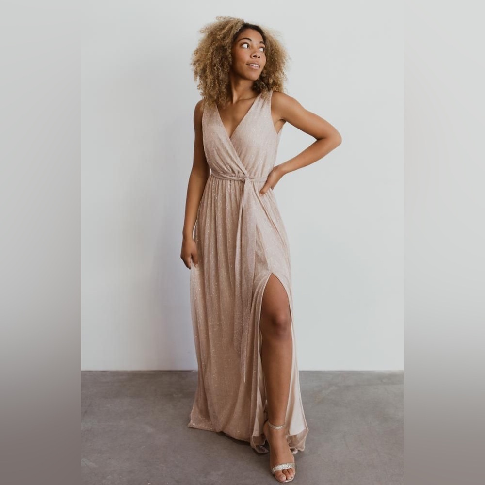 Baltic Born Helen Sparkle Tank Gown in Champagne - Size Medium